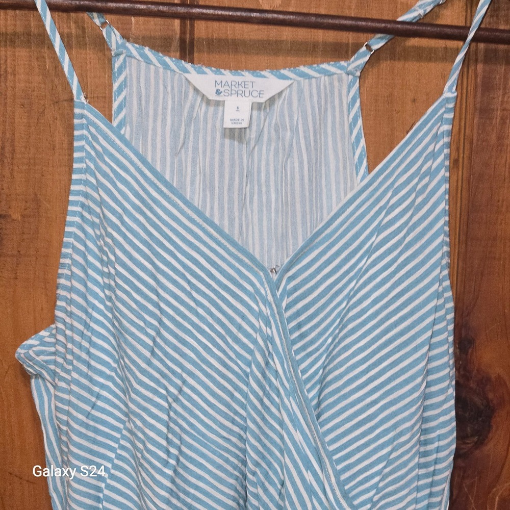 Market & Spruce Blue White Striped Surplice‎ Wrap Dress Small Sleeveless Summer